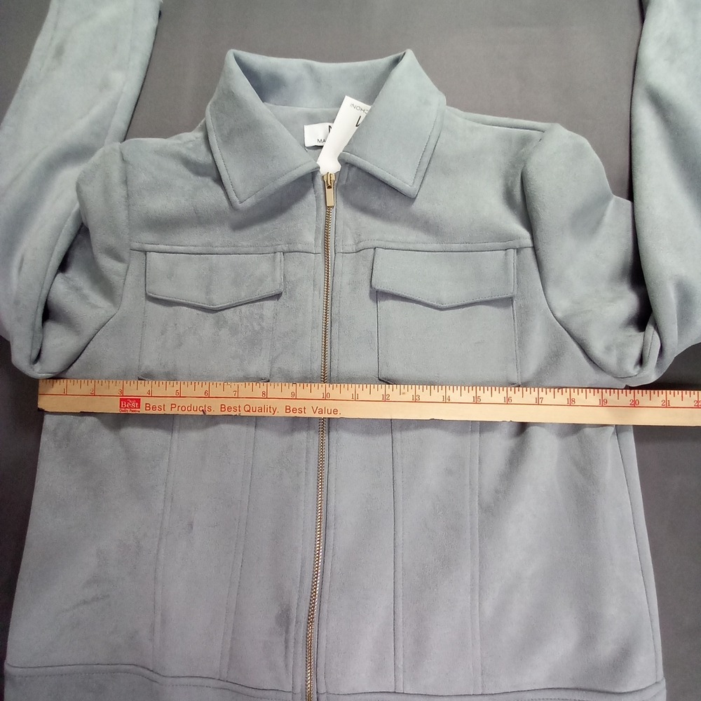 NWT Magaschoni Womens Faux Suede Leather Zip Up Jacket Light Blue Small - Picture 9 of 11